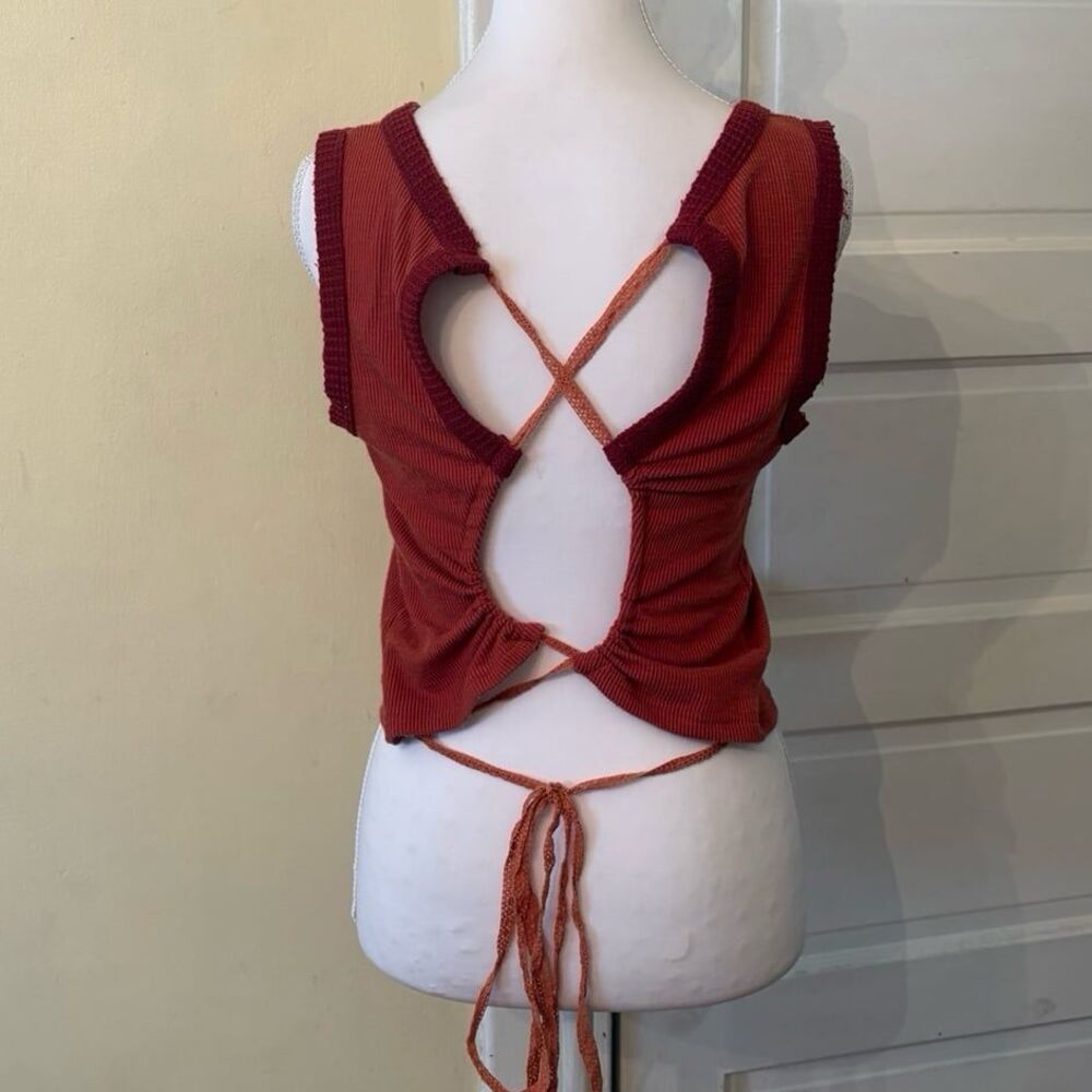 POL top Pol tank top criss cross ties in the back stretchy ribbed shirt